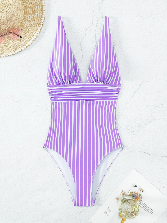 Swim Vcay Striped Ruched One Piece Swimsuit