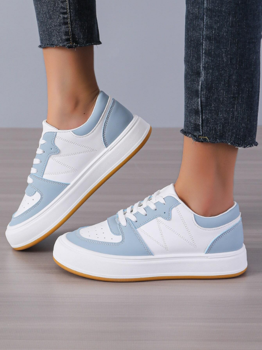 Women's Casual Sports Shoes Color Block Canvas Sneakers, Popular White Shoes For Campus And Sports