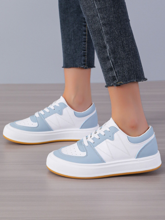 Women's Casual Sports Shoes Color Block Canvas Sneakers, Popular White Shoes For Campus And Sports