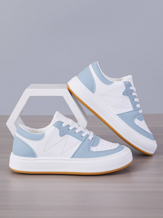 Women's Casual Sports Shoes Color Block Canvas Sneakers, Popular White Shoes For Campus And Sports