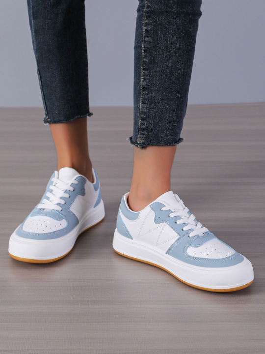 Women's Casual Sports Shoes Color Block Canvas Sneakers, Popular White Shoes For Campus And Sports