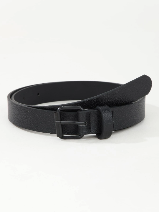 1pc Women's Simple & Versatile Dress & Jeans Accessory Square Buckle Black Belt, Dark Style, Suitable For Daily Outfit