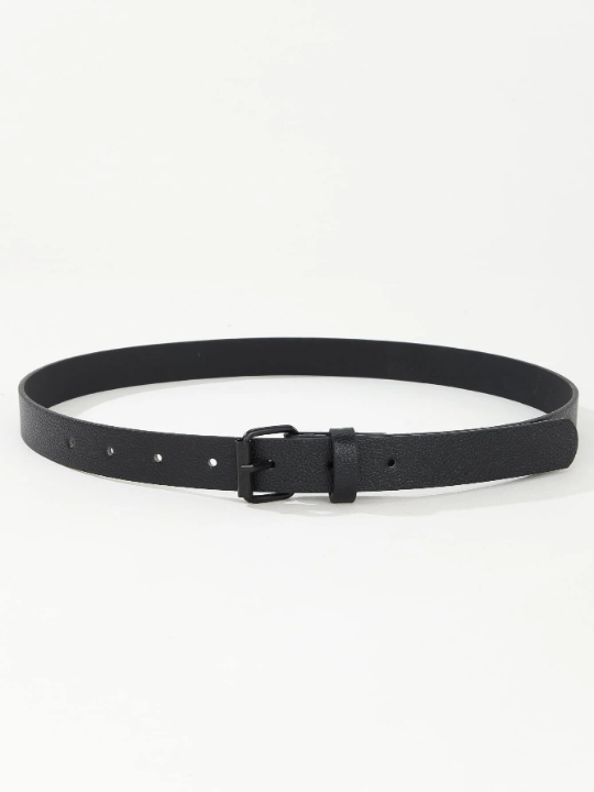 1pc Women's Simple & Versatile Dress & Jeans Accessory Square Buckle Black Belt, Dark Style, Suitable For Daily Outfit