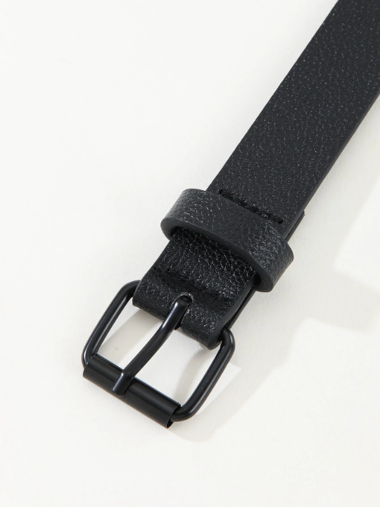 1pc Women's Simple & Versatile Dress & Jeans Accessory Square Buckle Black Belt, Dark Style, Suitable For Daily Outfit