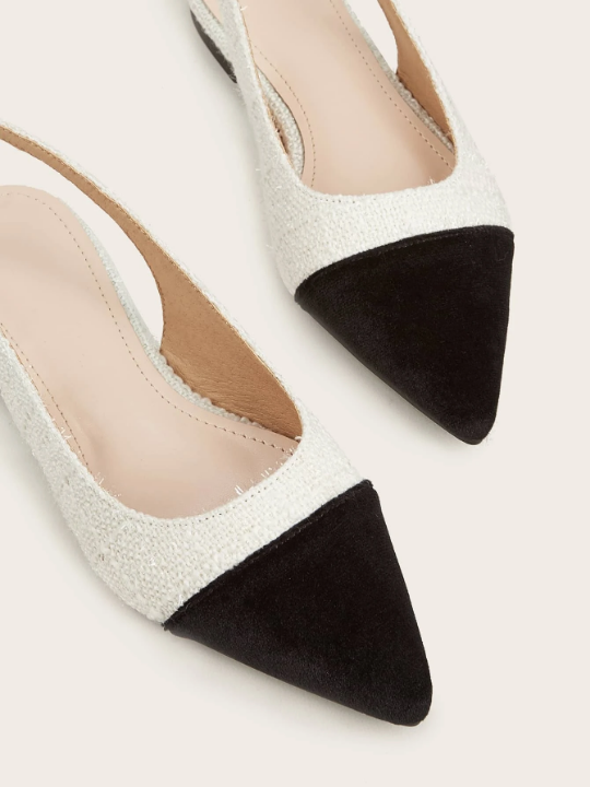 Women Two Tone Point Toe Flats, Elegant Tweed Slingback Flats