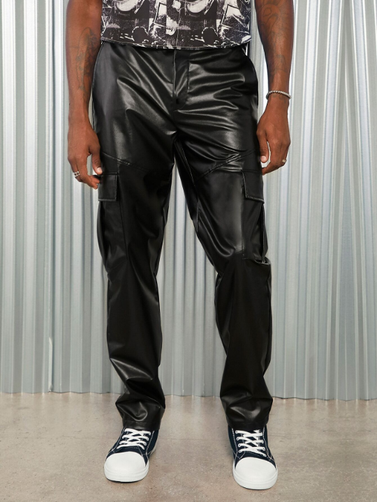 Manfinity EMRG Men Flap Pocket Side PU Leather Pants