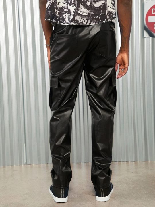 Manfinity EMRG Men Flap Pocket Side PU Leather Pants