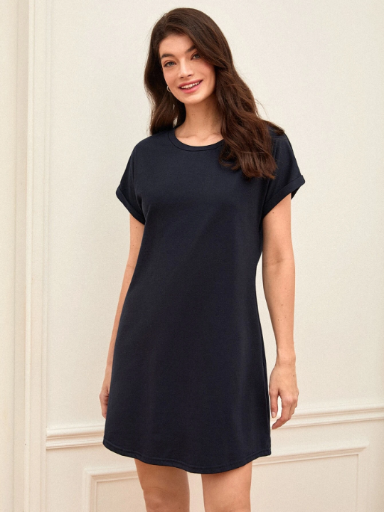 BASICS Rolled Cuff Solid Tee Dress