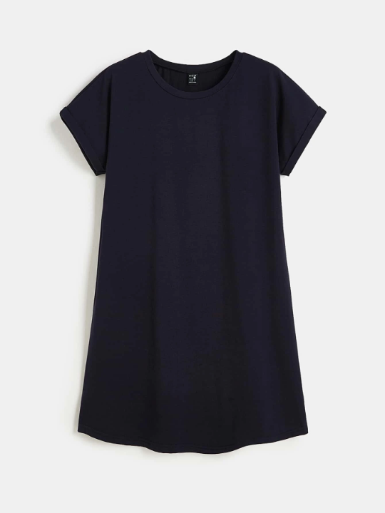 BASICS Rolled Cuff Solid Tee Dress