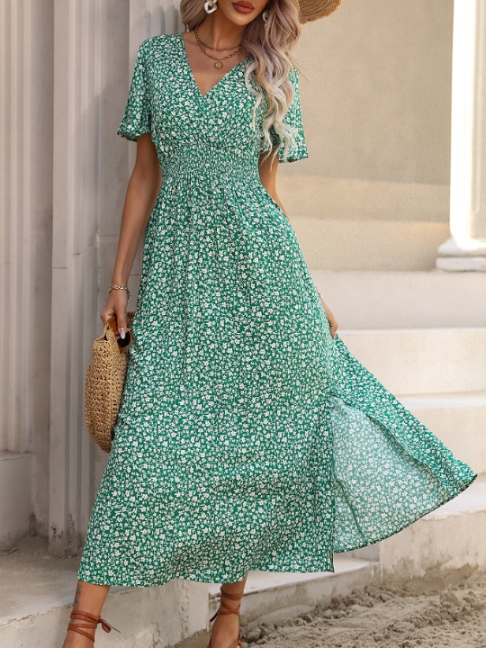 VCAY Ditsy Floral Print Butterfly Sleeve Dress