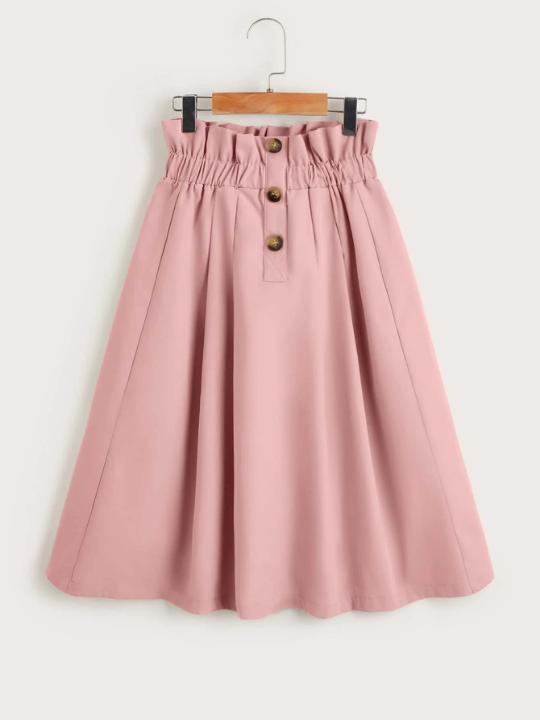 Tween Girl Paperbag Waist Button Front Flare Skirt