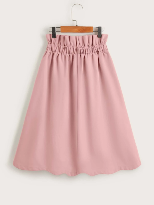 Tween Girl Paperbag Waist Button Front Flare Skirt