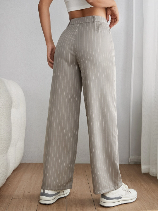 PETITE Striped Print High Waist Straight Leg Pants