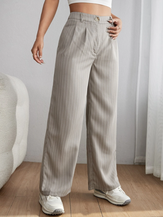 PETITE Striped Print High Waist Straight Leg Pants