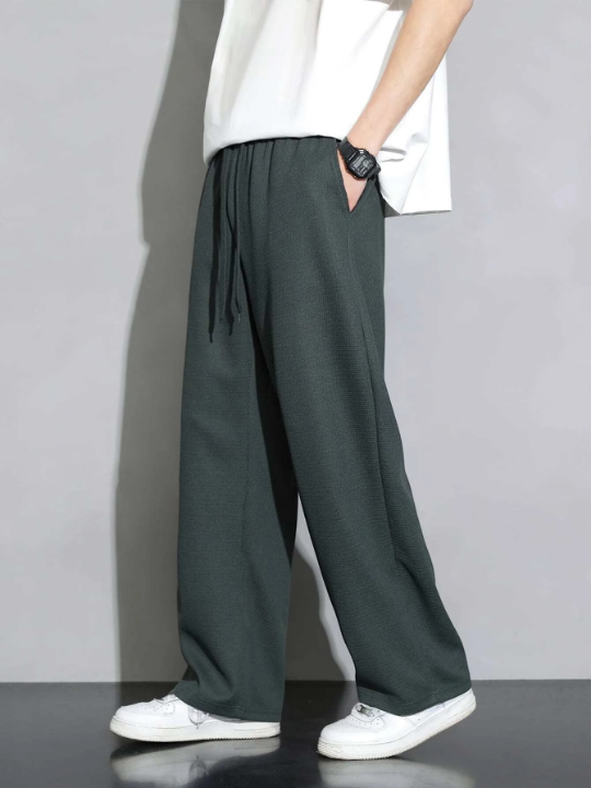 Men Drawstring Waist Wide Leg Pants