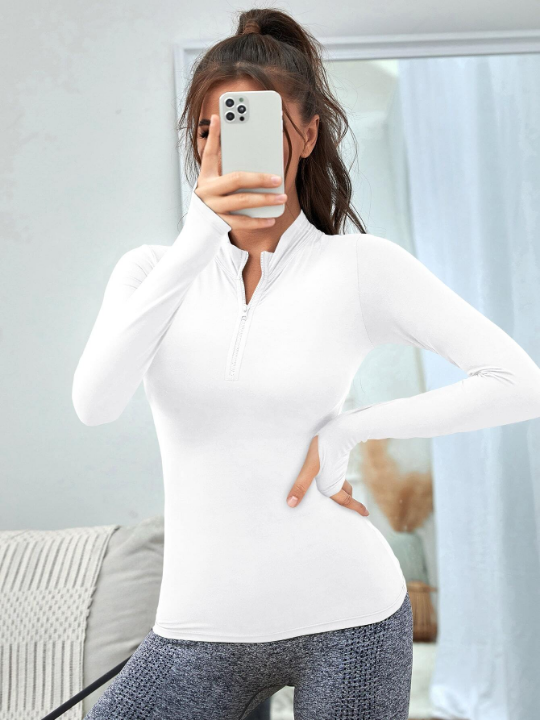 Yoga Basic Solid Half Zip Sports Sweatshirt