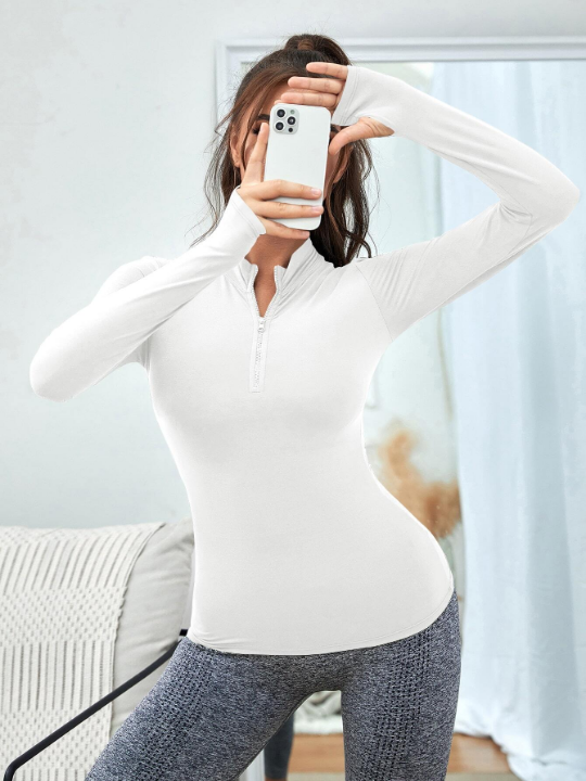 Yoga Basic Solid Half Zip Sports Sweatshirt