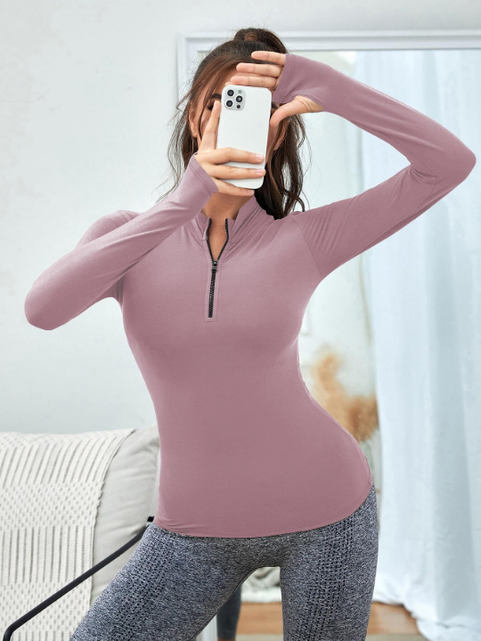 Yoga Basic Half Zip Thumb Holes Sports Sweatshirt