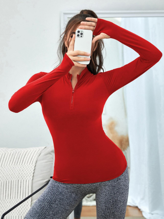 Yoga Basic Half Zip Thumb Hole Sports Sweatshirt