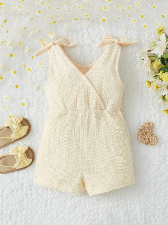 Baby Girl Knot Shoulder Overlap Collar Romper