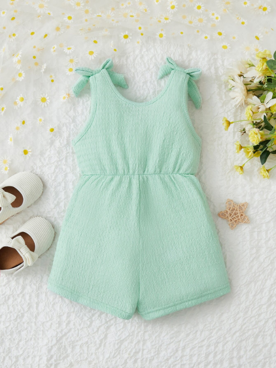 Baby Girl Knot Shoulder Overlap Collar Romper