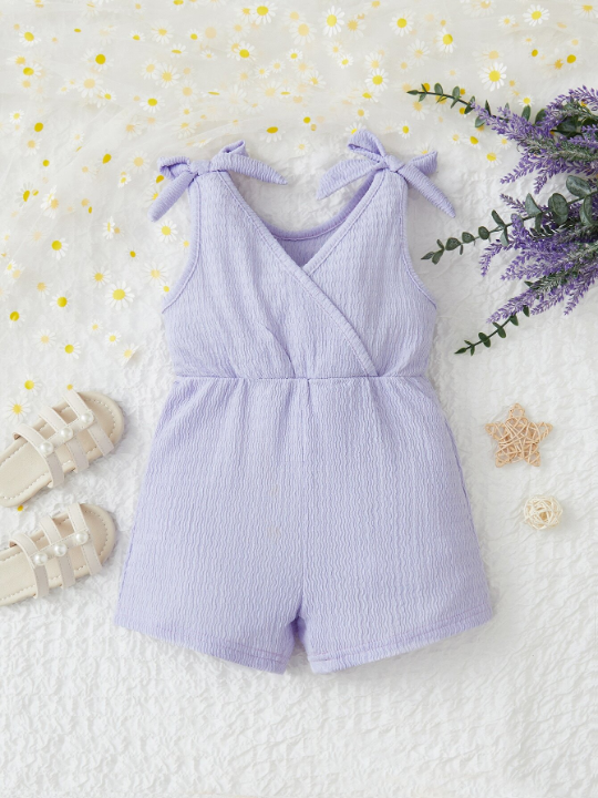 Baby Girl Knot Shoulder Overlap Collar Romper