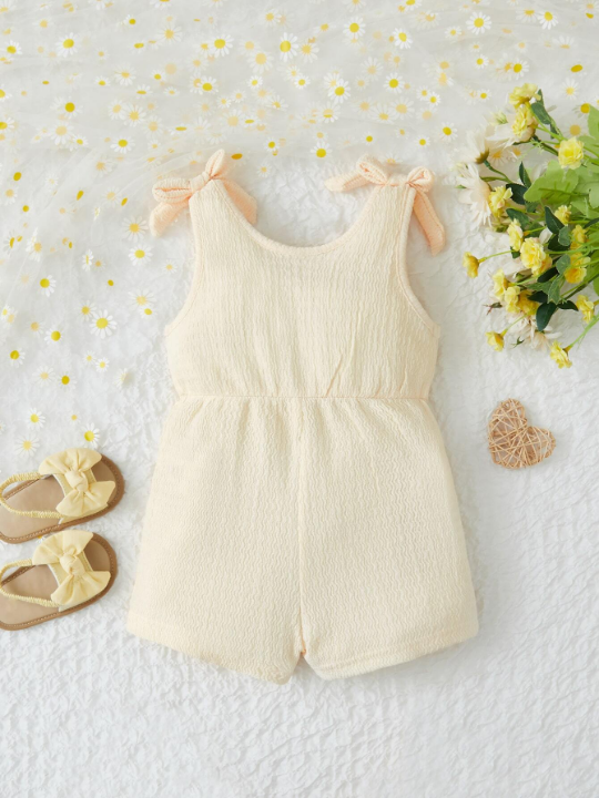 Baby Girl Knot Shoulder Overlap Collar Romper