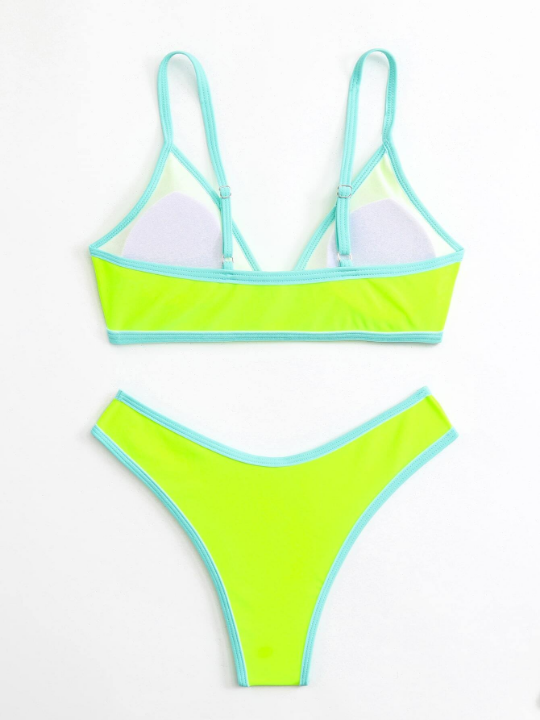 Contrast Binding Triangle Bikini Swimsuit