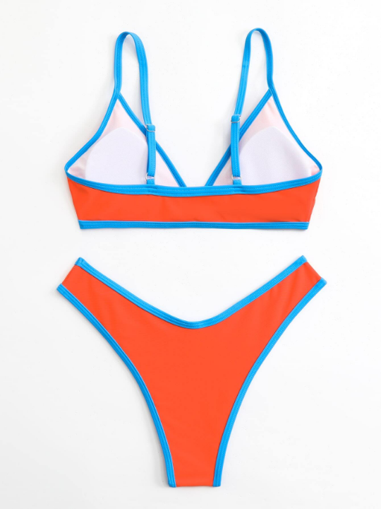 Contrast Binding Triangle Bikini Swimsuit