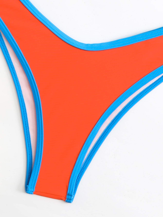 Contrast Binding Triangle Bikini Swimsuit