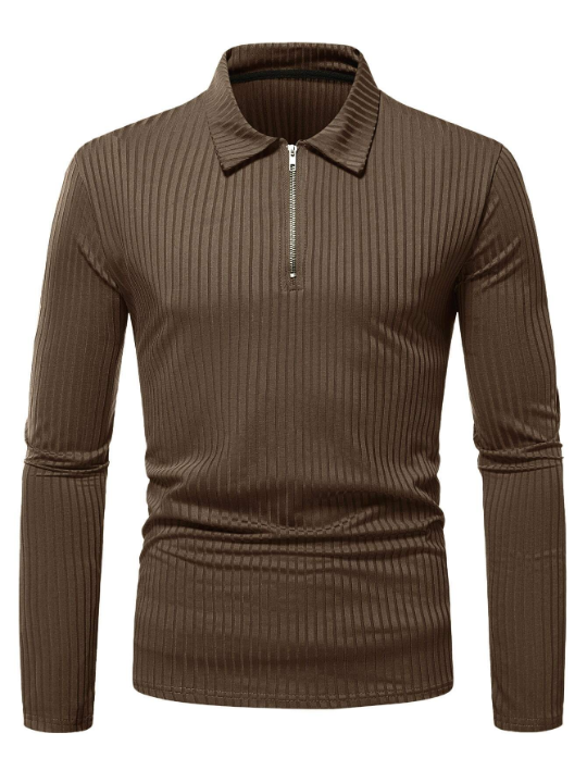 Manfinity Homme Men Ribbed Knit Quarter Zip Polo Shirt