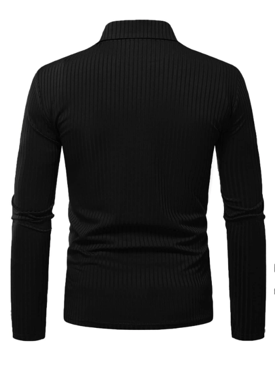 Manfinity Homme Men Ribbed Knit Quarter Zip Polo Shirt