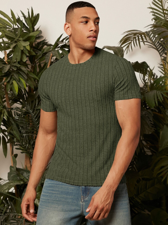 Manfinity Homme Men Solid Ribbed Knit Tee