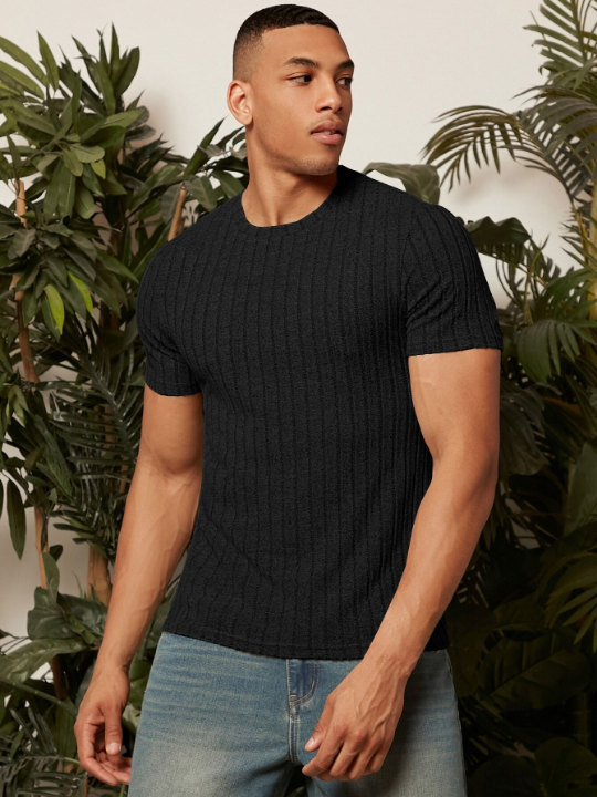 Manfinity Homme Men Solid Ribbed Knit Tee