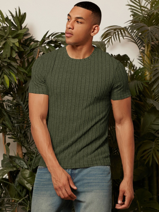 Manfinity Homme Men Solid Ribbed Knit Tee