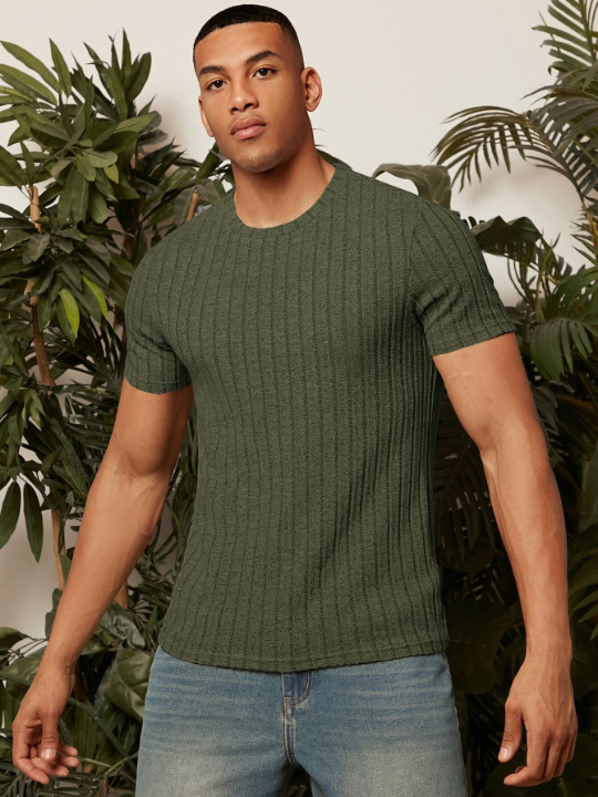 Manfinity Homme Men Solid Ribbed Knit Tee