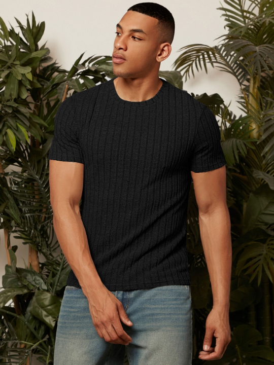 Manfinity Homme Men Solid Ribbed Knit Tee