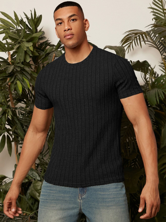 Manfinity Homme Men Solid Ribbed Knit Tee