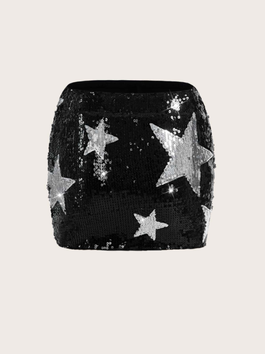 ICON Music Festival Rave Star Pattern Sequin Bodycon Skirt