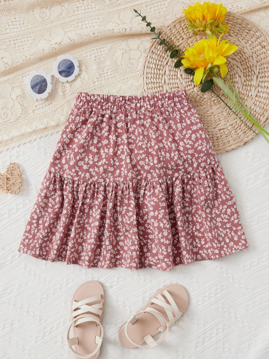 Tween Girl Ditsy Floral Print Ruffle Hem Skirt