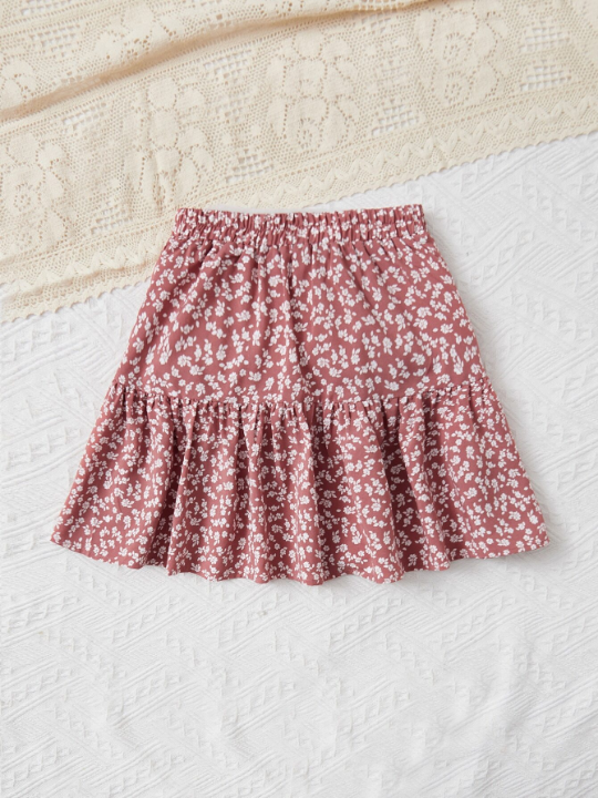 Tween Girl Ditsy Floral Print Ruffle Hem Skirt