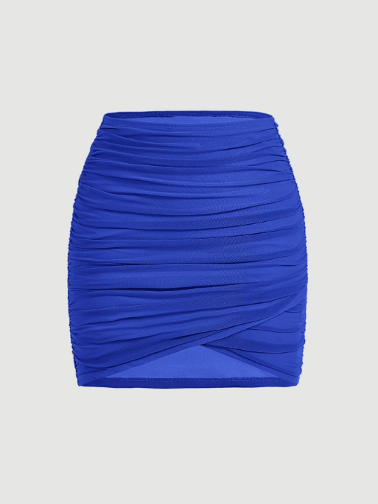 MOD Solid Ruched Wrap Mesh Skirt