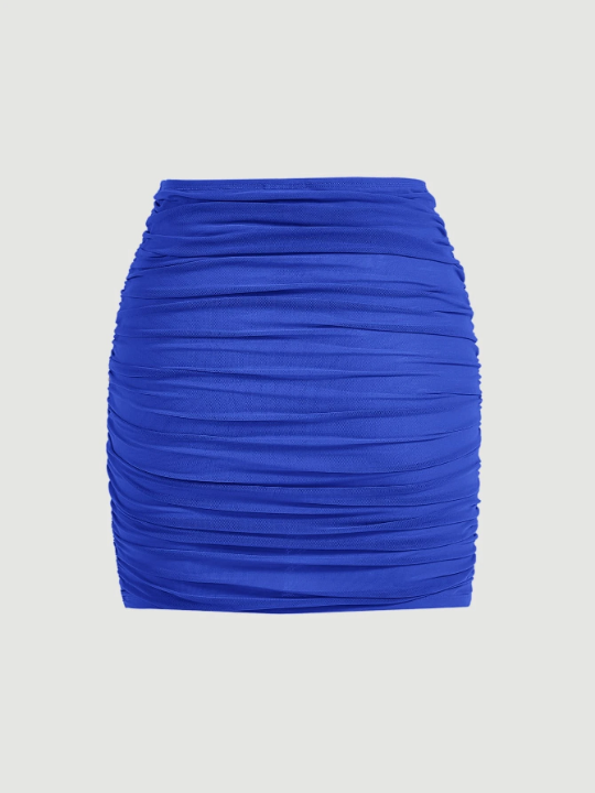 MOD Solid Ruched Wrap Mesh Skirt