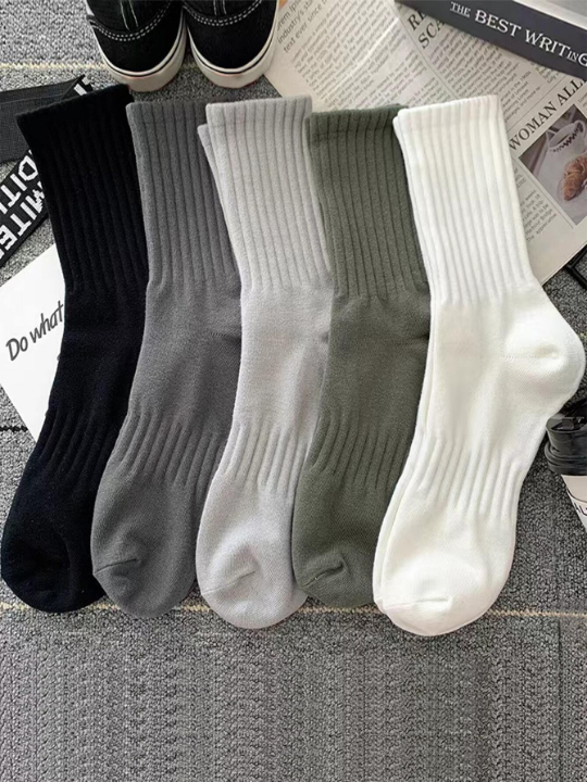 5 Pairs Men's Casual Mid-Calf Socks For Spring And Autumn, Unisex