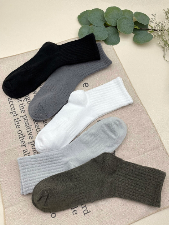 5 Pairs Men's Casual Mid-Calf Socks For Spring And Autumn, Unisex
