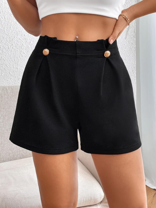 Priv Solid Button Detail Blac Shorts