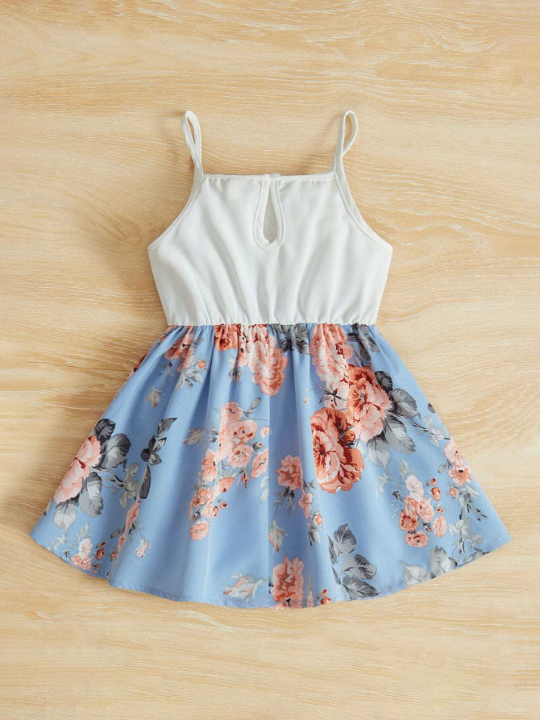 Baby Floral Print Ruffle Trim Cami Dress