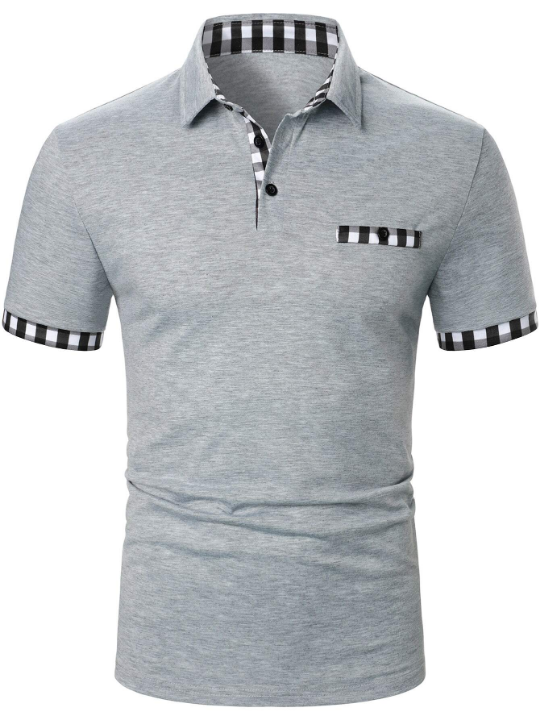 Manfinity Homme Men Gingham Trim Polo Shirt