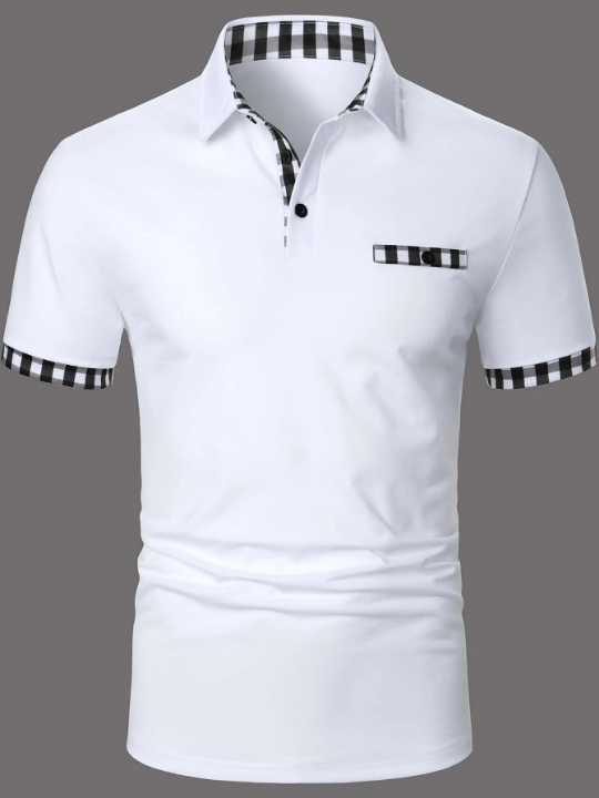 Manfinity Homme Men Gingham Trim Polo Shirt