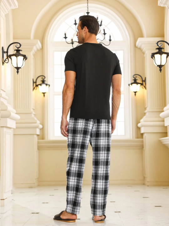 Men Plaid Print PJ Set